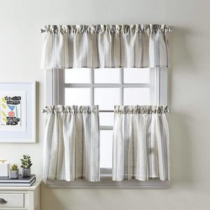 CHF McKenzie 56 Inch by 36 Inch Window Curtains Tailored Tier Pair, Grey and Tan